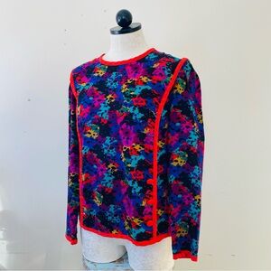 Vintage Bright Abstract Blouse Painted Back Button Shirt Top Rayon M 80s 90s